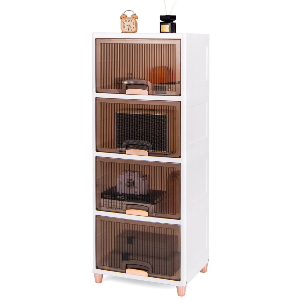 Costway 148L Storage Bins 4-Tier Stackable Storage Containers Closet Organizers