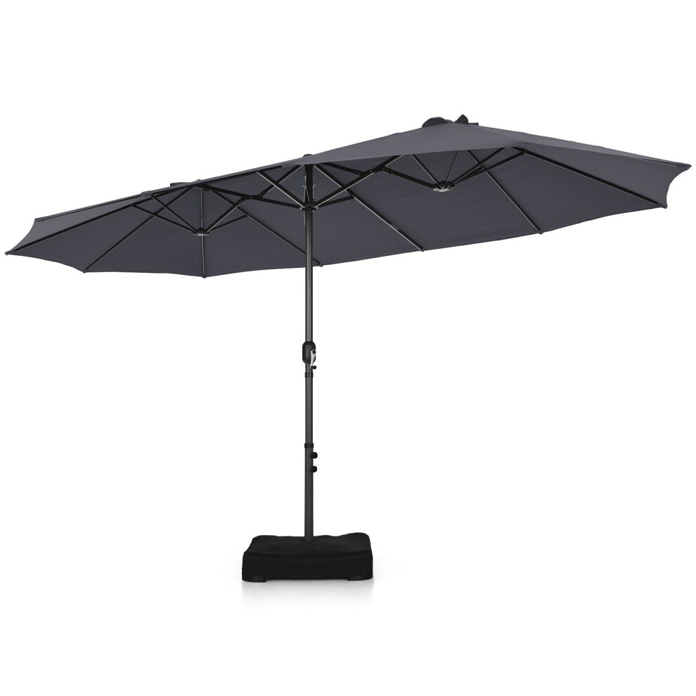 4.5m Double-Sided Parasol W/Base and Crank Twin Large Patio Umbrella-Grey