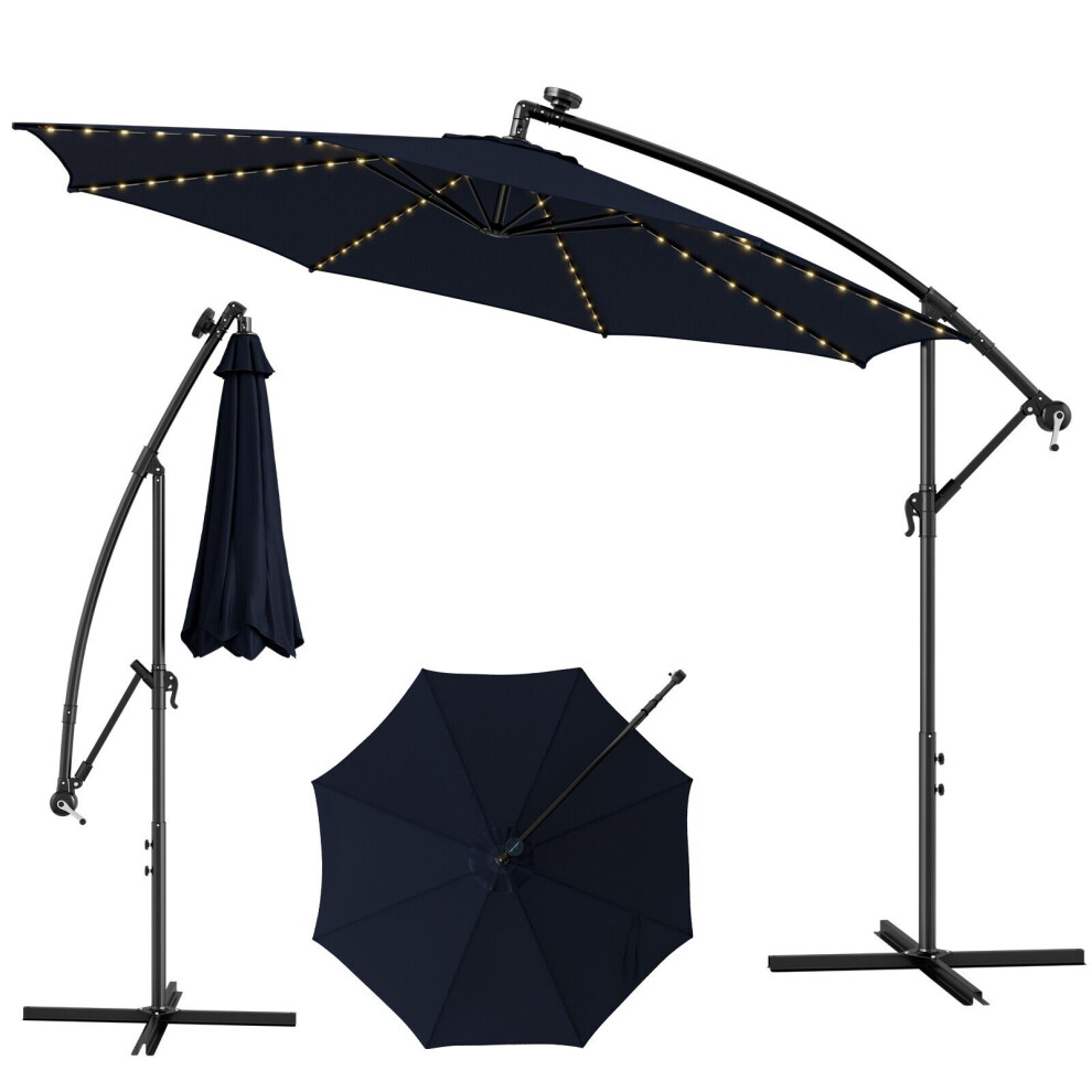 3M Patio Solar-Lighted Parasol 112 LED Cantilever Offset Umbrella-Navy