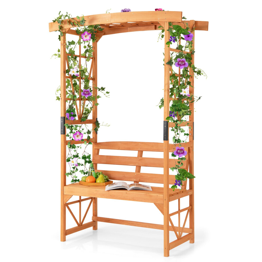 Patio Garden Arbor Garden Archway Wooden Outdoor Bench w/ Pergola