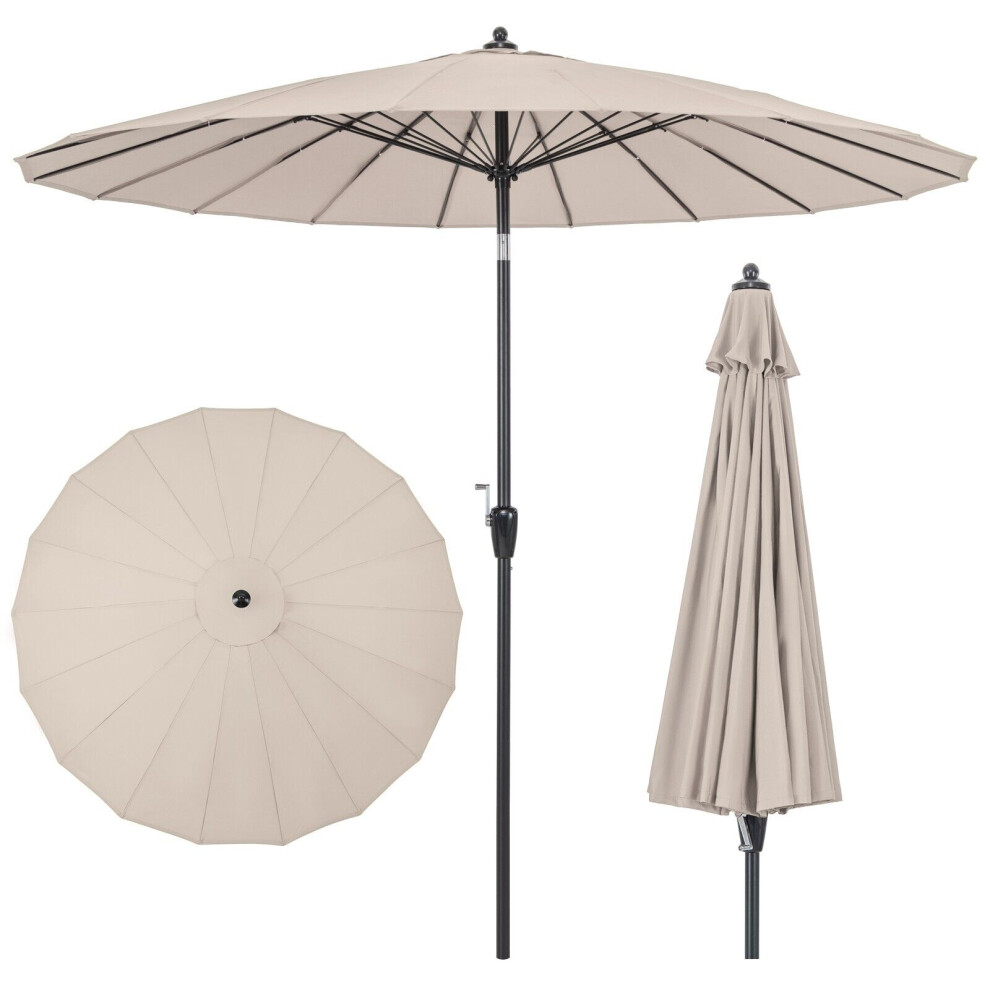 260 cm Round Patio Sun Umbrella Large Pulley Lift Market Umbrella-Beige