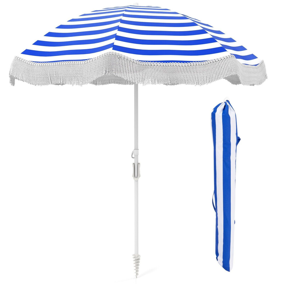 180 cm Outdoor Fringe Patio Umbrella Portable Sunshade Umbrella w/Bag