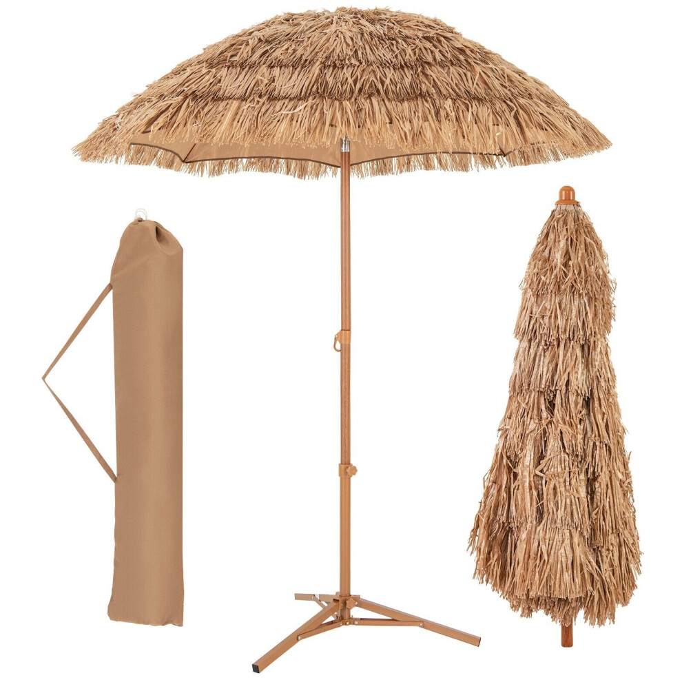 170cm Thatched Tiki Umbrella Hawaiian Beach Umbrella Push Button Tilt