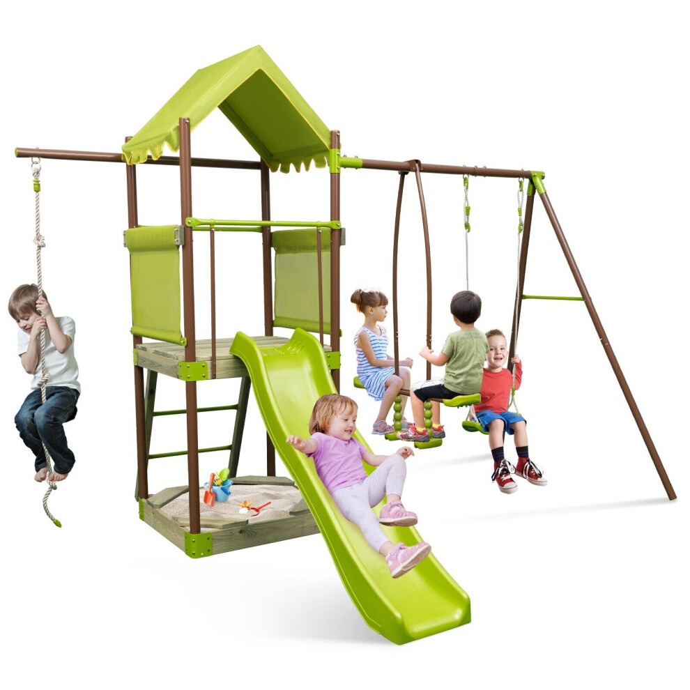 7-in-1 Swing Set Outdoor Metal Playset Kids Backyard Playground w/Slide