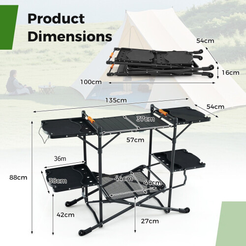 Costway Camping Kitchen Table Folding Outdoor Cooking Station w/ 4 Side Tables 1