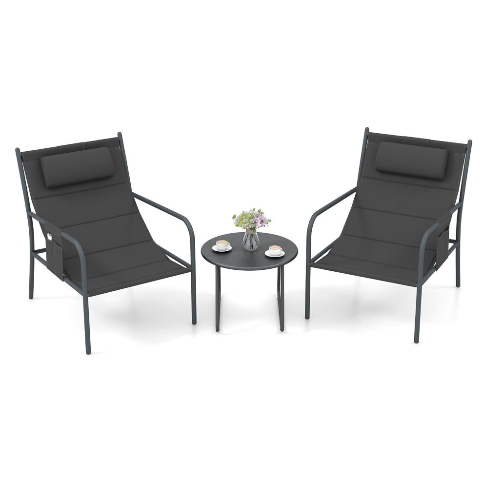 3 Piece Outdoor Bistro Set Patio Metal Chair & Coffee Table Set
