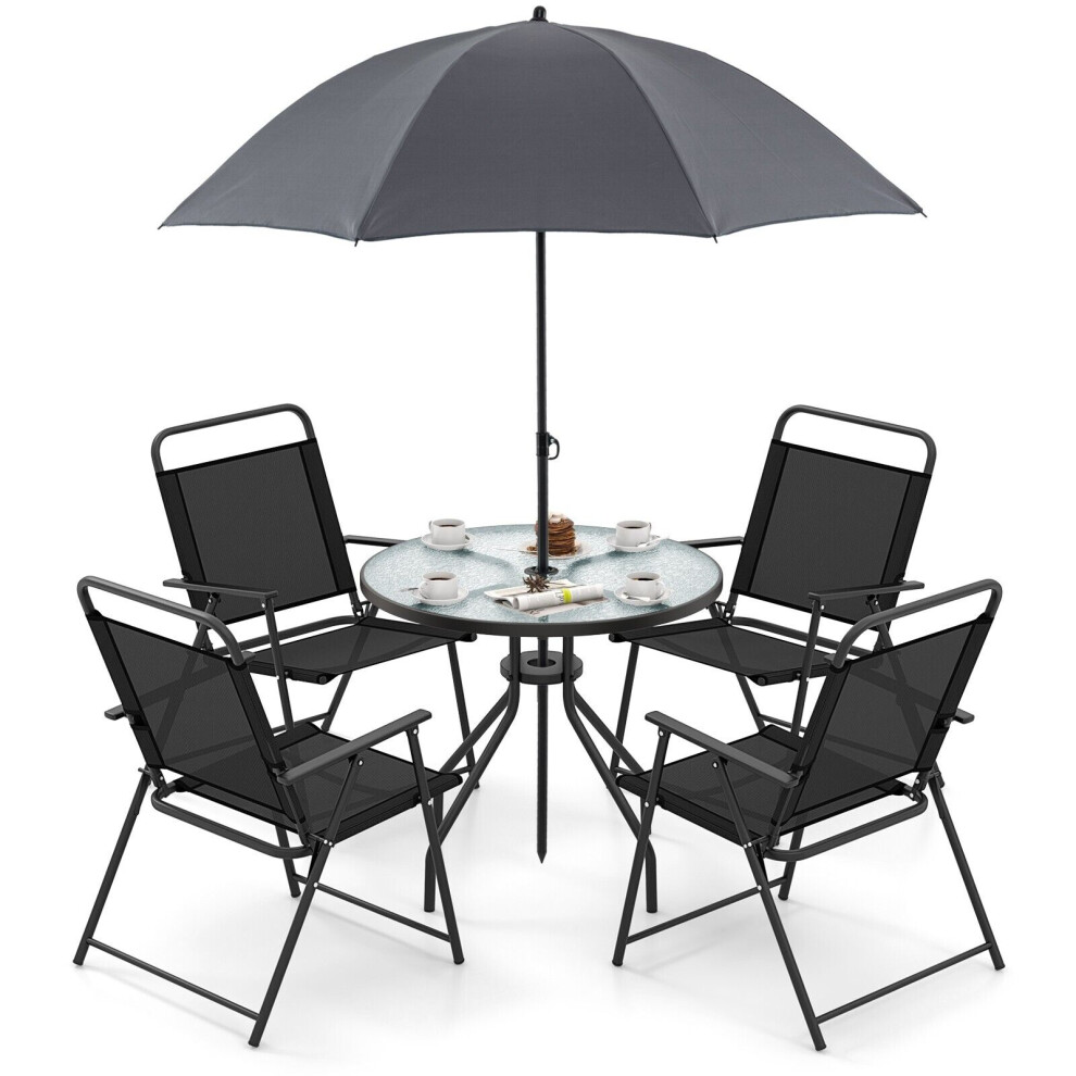 6 Pcs Outdoor Dining Set Patio Garden Table Set For 4 w/Umbrella