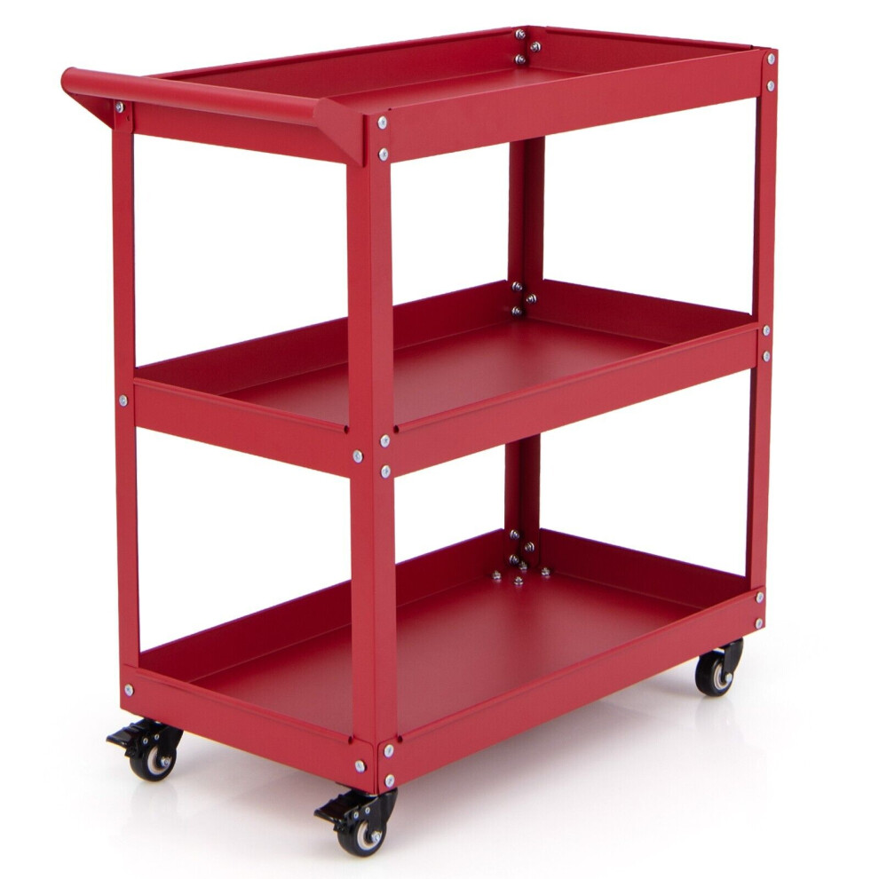 3-Tier Rolling Tool Cart Heavy-Duty Metal Cart Industrial Tool Organizer