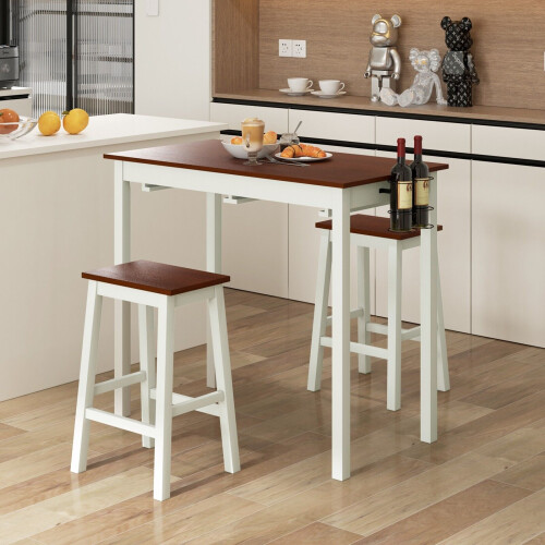 Costway 3-Piece Bar Table Set Kitchen Counter Height Pub Table W/Bar Stools Space-Saving 2