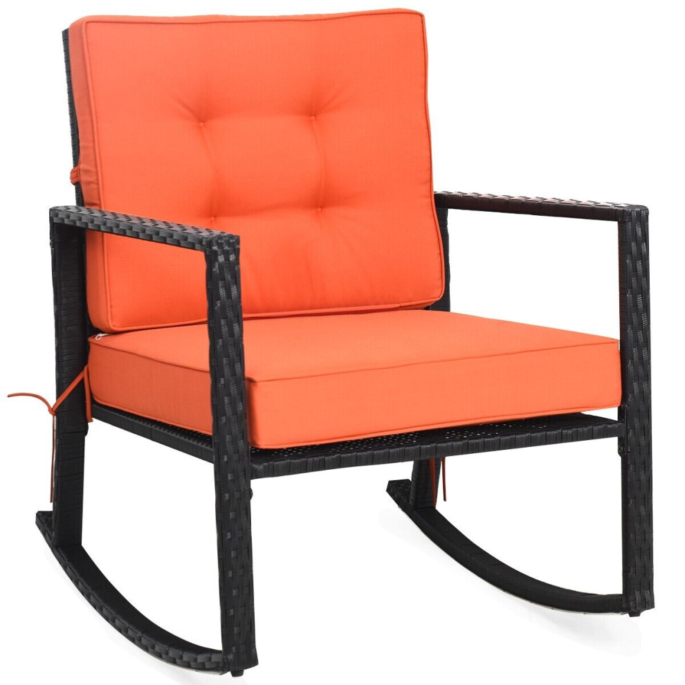Outdoor Wicker Furniture Rocking Chair Metal Frame Patio Rattan Rocker-Orange