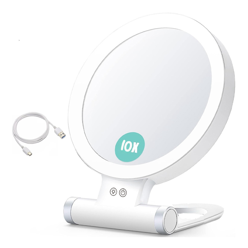 Miroir de maquillage grossissant 10X avec lumières et grossissement