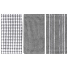 Towels,Natural Cotton,18 x 25 Inch,3 Pack,White with Grey Stripe