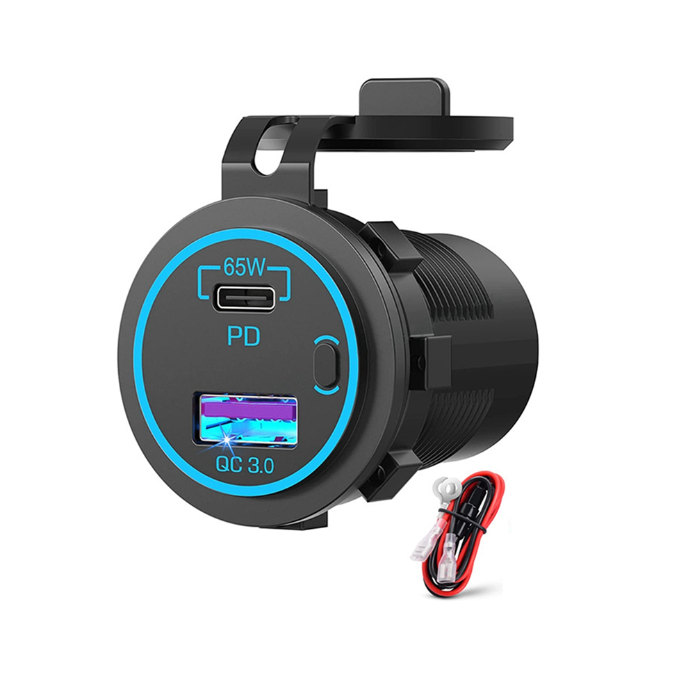 65W PD 12V USB Outlet for Laptop USB C Car Charger Socket