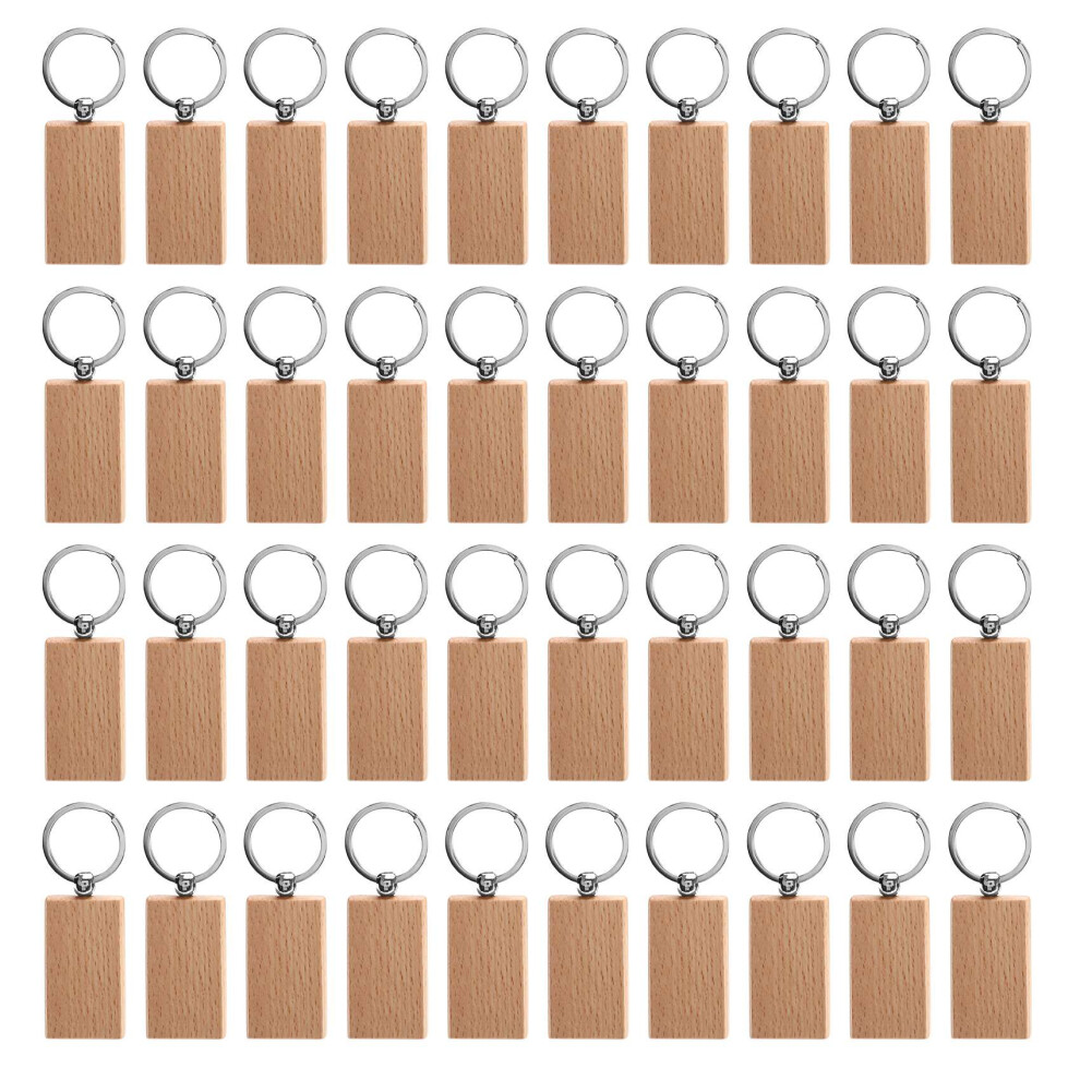 40Pcs Blank Rectangle Wooden Key Chain Diy Wood Keychains Key Tags 4853816431386