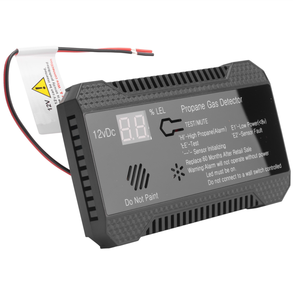 Propane Detector 12V LPG Natural Gas Sensor Leak Alarm 85DB (Black)