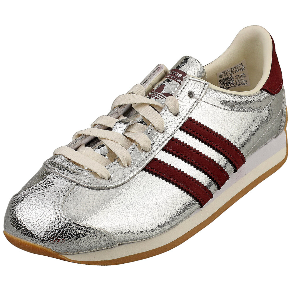 (7.5) Adidas Country Og Womens Fashion Trainers In Silver Maroon