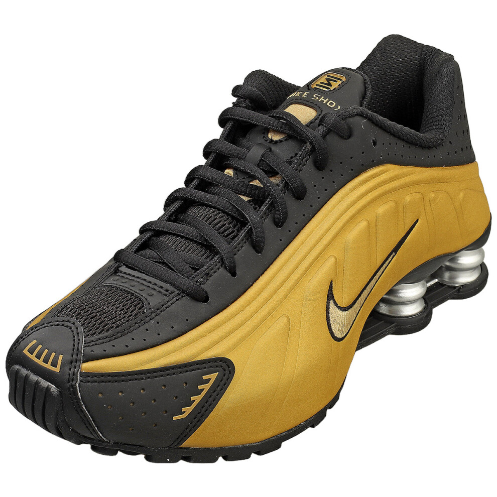 (4.5) Nike Shox R4 Womens Fashion Trainers In Black Gold