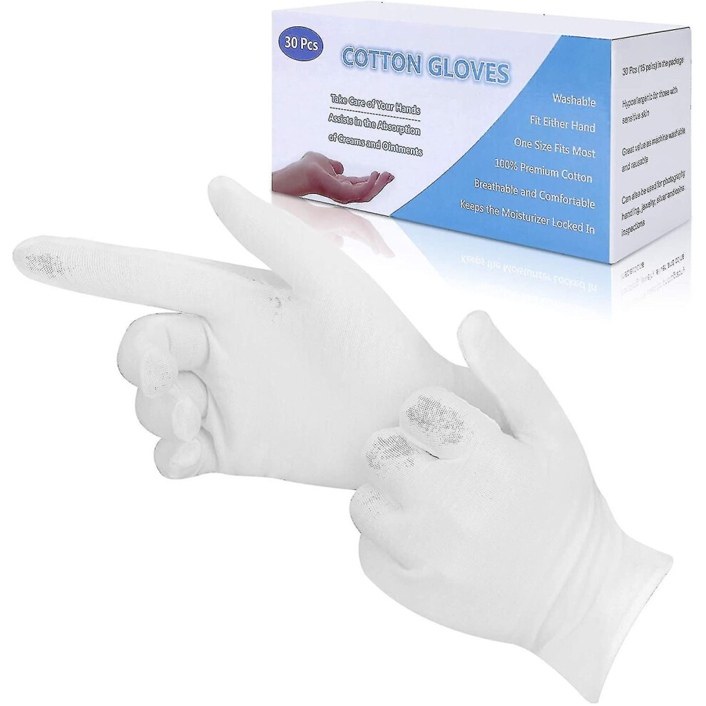 Cotton Gloves, 30 Pcs White Cotton Gloves For Eczema, Washable Shrink Resistant-image-OPC-PFWZ2MQ-NEW