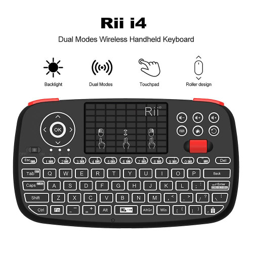 (French keyboard) Rii i4 mini bluetooth keyboard 2.4ghz dual modes handheld fingerboard backlit mouse touchpad remote control for windows android
