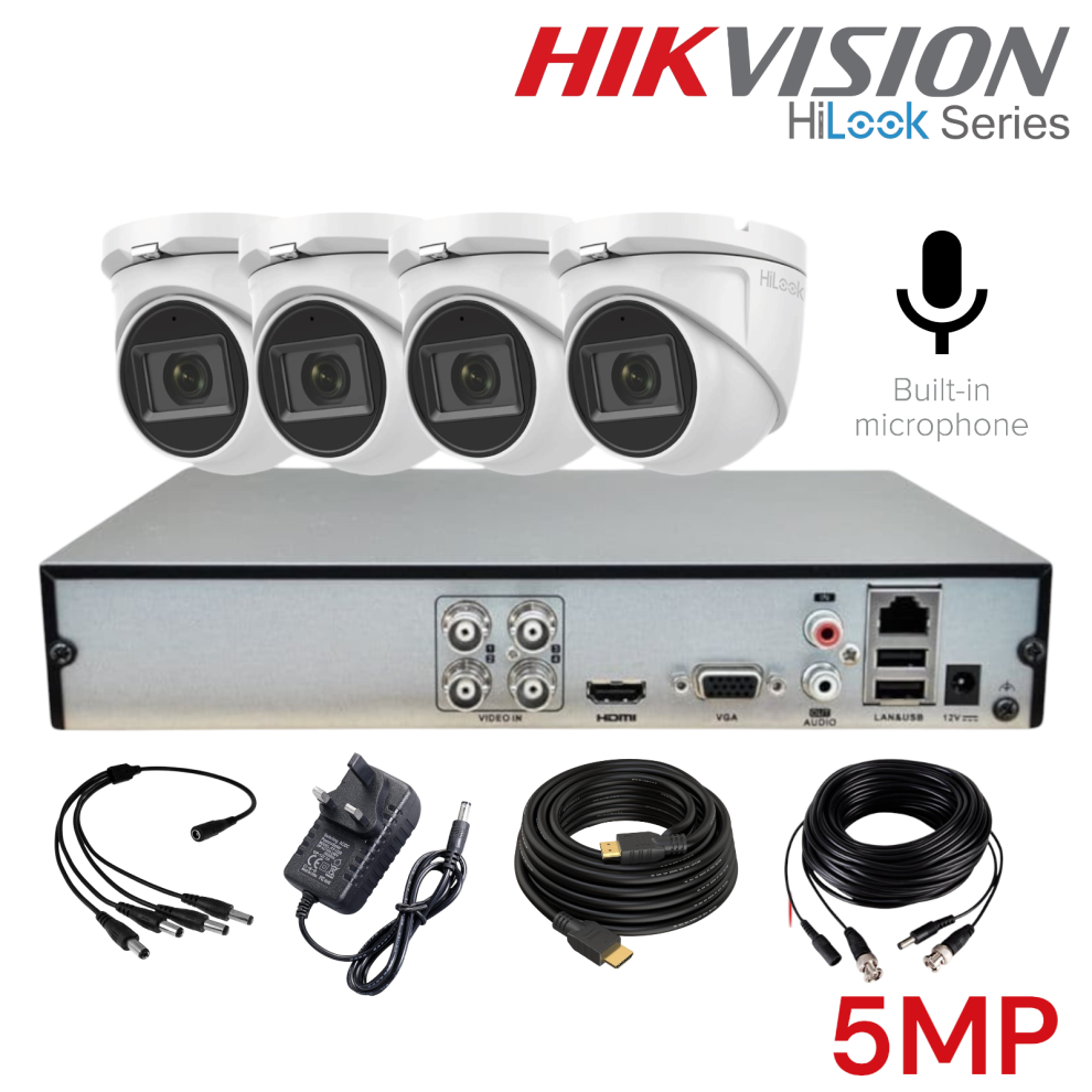 Hikvision HiLook DVR 4 Ch 5 MP Motion Cctv System Kit 1Tb Hdd Audio
