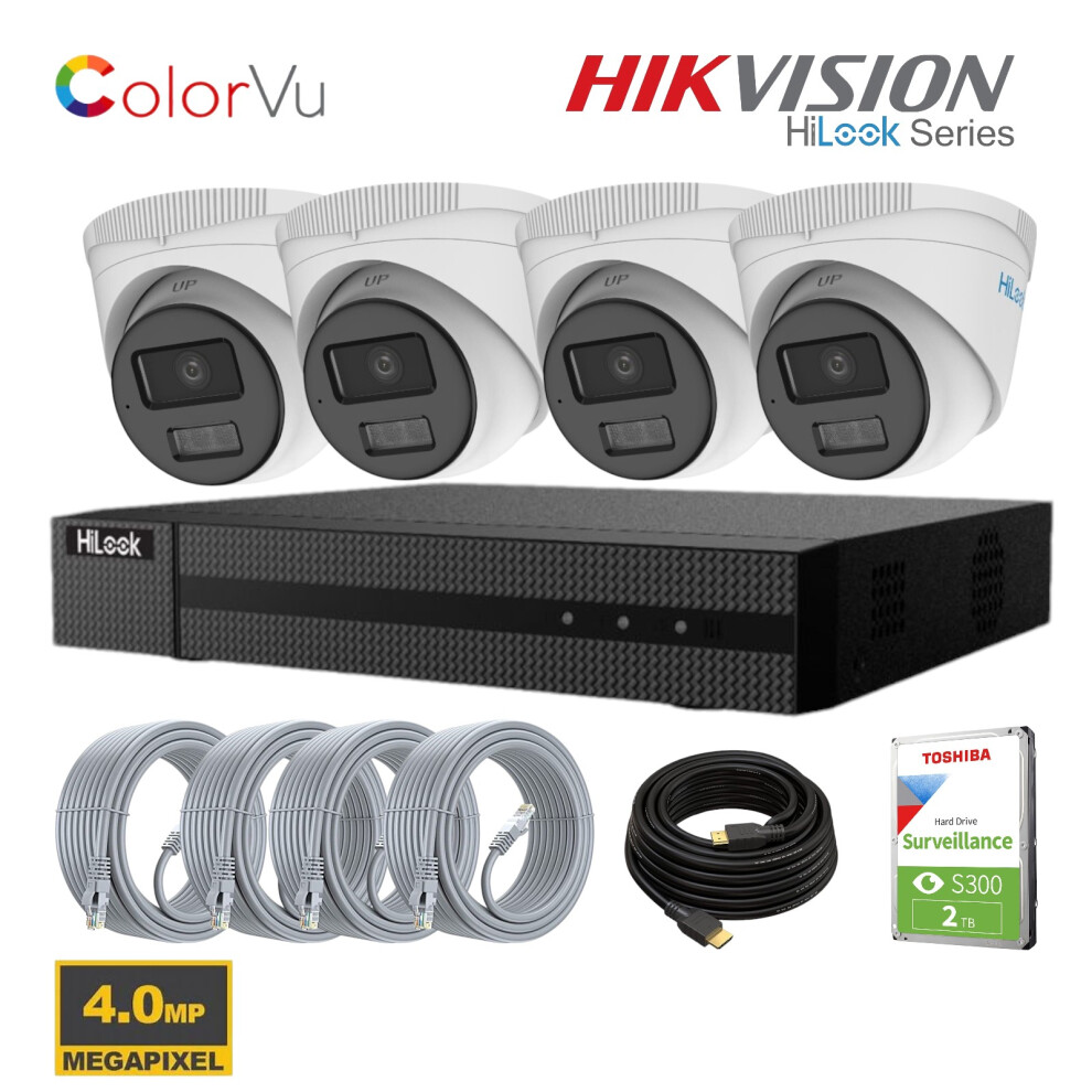 Hikvision Hilook Colorvu Cctv System Kit 4mp Camera Ip Poe Nvr 4ch 2TB