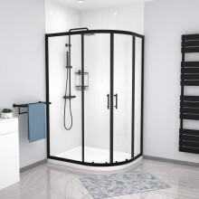 Nes Home RH 1200 x 900 Black Offset Quadrant Shower Enclosure & Tray