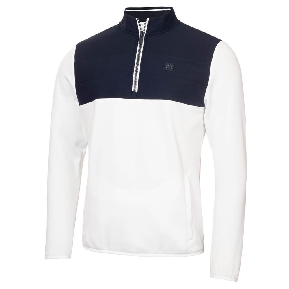 (L, White) Calvin Klein Mens 2025 Atlantic Hybrid Stretch Insulated Half Zip Golf Sweater