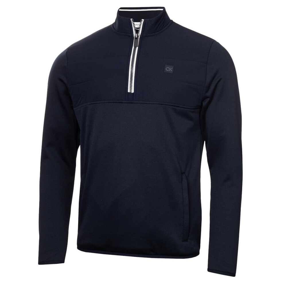 (L, Navy) Calvin Klein Mens 2025 Atlantic Hybrid Stretch Insulated Half Zip Golf Sweater