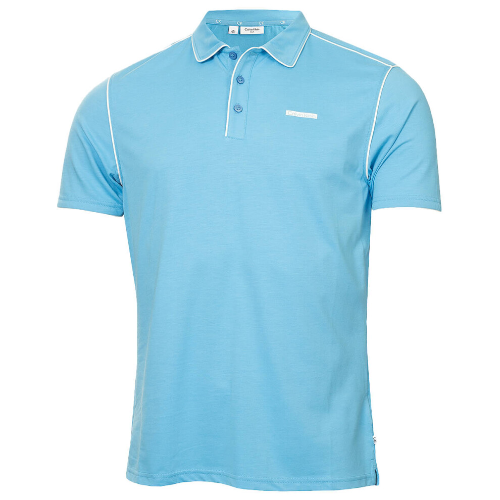 (L, Aquarius) Calvin Klein Mens 2025 San Marcos Moisture Wicking Golf Technical Polo Shirt