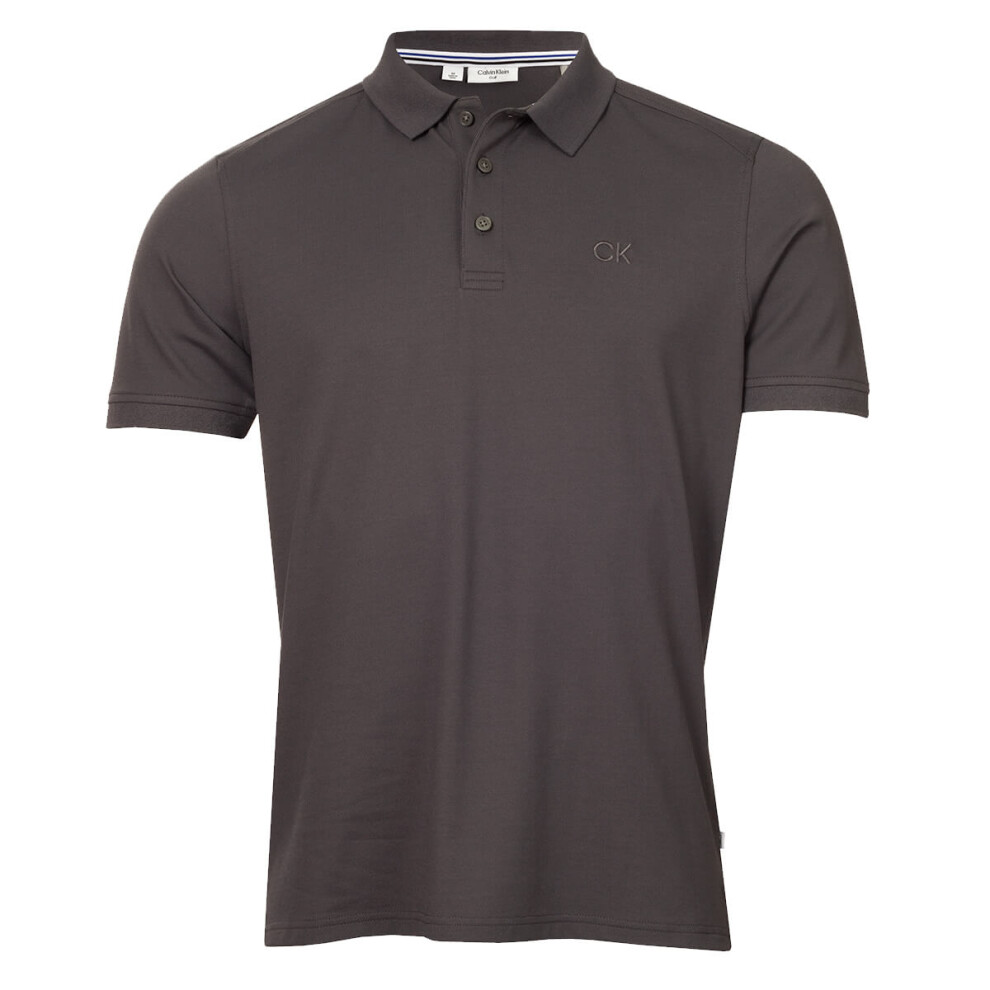 (L, Charcoal) Calvin Klein Mens 2025 North Coast Moisture Wicking Golf Polo Shirt