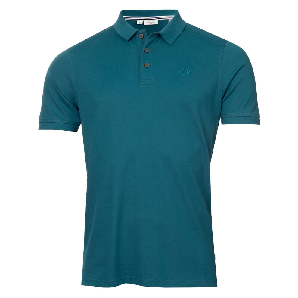 (L, Petrol) Calvin Klein Mens 2025 North Coast Moisture Wicking Golf Polo Shirt