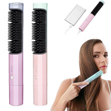 (Purple) Portable Hot Hair Straightener Brush With Usb Rechargeable, Hot Comb Hair Straightener For Eliminates Frizz
