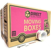 20-Pack Strong Large Cardboard Storage Boxes - 47L Each, 52x30x30 cm, Stackable, Reusable, Carry Handles, UK Made, Includes Fragile Tape