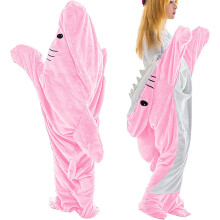 (Pink, S) Shark Blanket Adult - Wearable Shark Blanket Super Soft Cozy Flannel Hoodie - Shark Onesie Blanket Shark Blanket Hoodie - Pink/blue