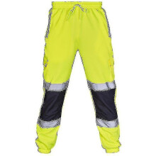 (Green, L) Adults Safety Work Trousers Hi Vis Viz Visibility Elastic Waist Sweatpants
