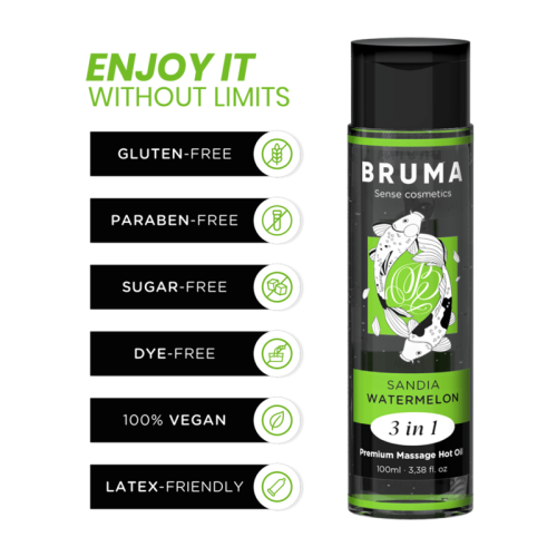BRUMA - HUILE DE MASSAGE PREMIUM EFFET CHALEUR SAVEUR DE PASTÈQUE 3 EN 1 - 100 ML 1