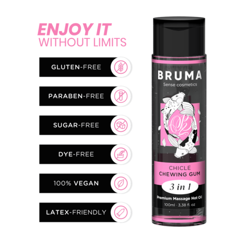 BRUMA - ACEITE DE MASAJE PREMIUM EFECTO CALOR SABOR CHICLE 3 EN 1 - 100 ML 1
