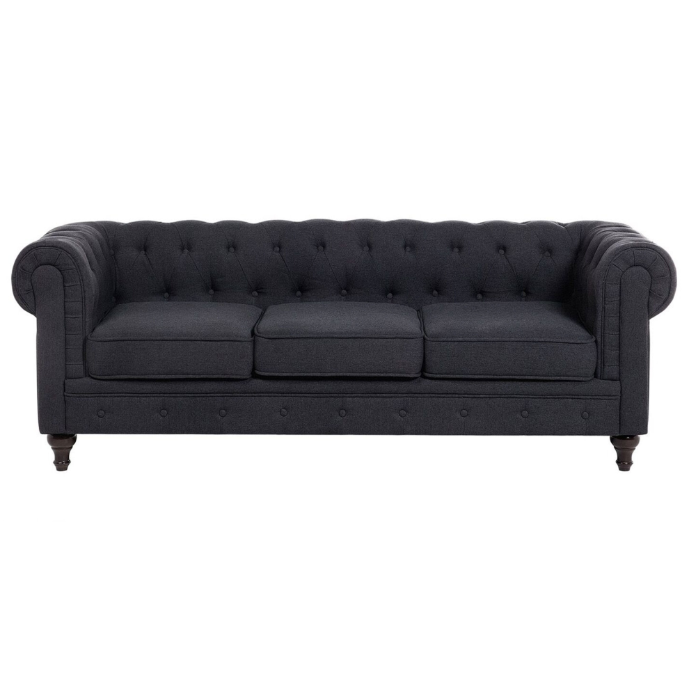 Sofa CHESTERFIELD Fabric Graphite Grey 3 Seater