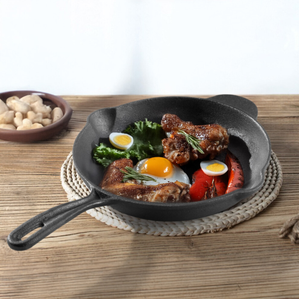 26CM Round Cast Iron Skillet Frying Pan with Handle