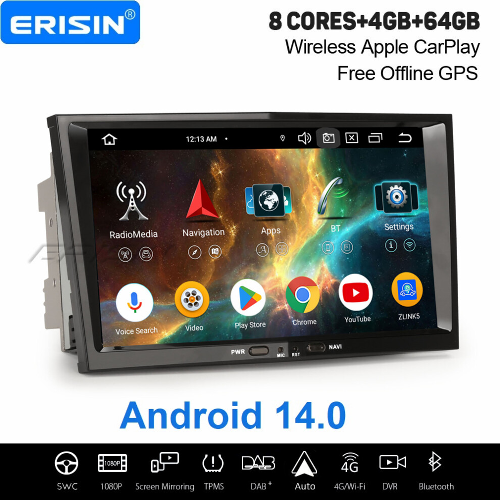 Erisin 8" 4Gb+64Gb 8 Core Android 14 Carplay Car Stereo Gps For Opel Astra H Antara Corsa C/D Zafira Vectra Signum Dab+ Wifi Bluetooth Usb 737655237771