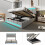 Upholstered Double Bed 135x190cm with 7 Colors LED-light Strips, Grey 4