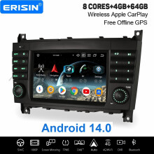 Erisin 4GB+64GB 8 Core Android 14 CarPlay Car Stereo GPS for Mercedes BENZ C/CLC/G Class W203 W463 DAB+ WiFi Bluetooth USB