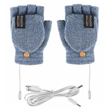 (Light Blue) Electric Usb Thermal Heated Gloves Full
