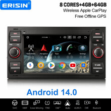 Erisin 4GB+64GB 8 Core Android 14 CarPlay Car Stereo GPS for Ford Focus C-Max Kuga Fiesta Transit Connect DAB+ WiFi Bluetooth 5.0 USB