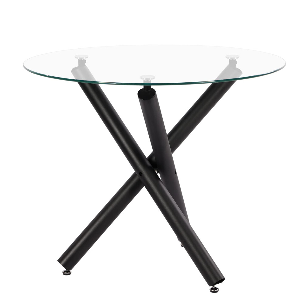 (Black) JEFFORDOUTLET Round Dining Table, 90 cm Glass Safe Table Top with Chrome Stylish Stable Table Legs,Kitchen Table