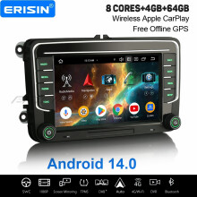 Erisin 4GB+64GB 8 Core Android 14 CarPlay Car Stereo GPS for VW Golf 5/6 Tiguan Passat Polo Skoda SEAT DAB+ WiFi Bluetooth 5.0 USB DSP