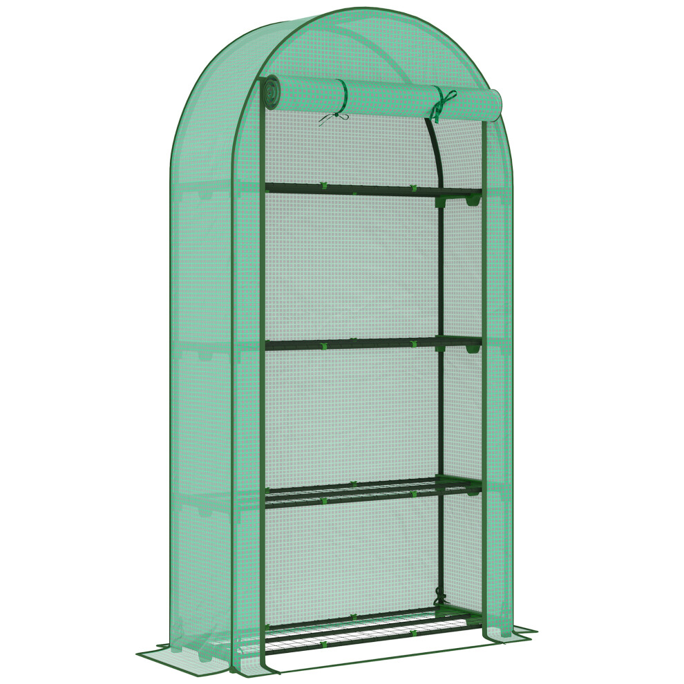 Outsunny 4 Tier Mini Greenhouse With Reinforced PE Cover, Green