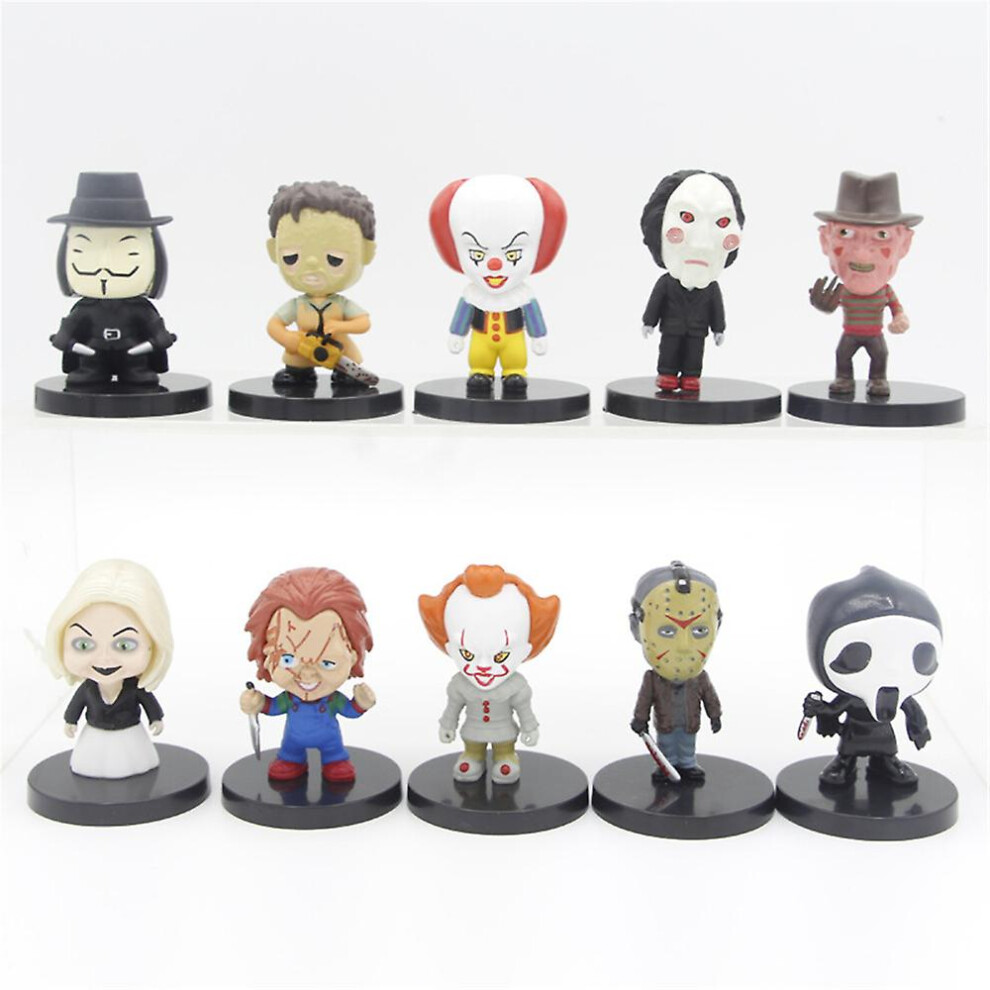10 Pack Horror Movie Character Action Figure Cake Topper It Pennywise Chucky Model Doll Toys Decorations Halloween Kids Gifts