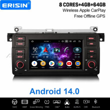 Erisin 4GB+64GB 8 Core Android 14 CarPlay Car Stereo GPS for BMW 3er E46 320 M3 Rover75 MG ZT DAB+ WiFi Bluetooth 5.0 USB DSP