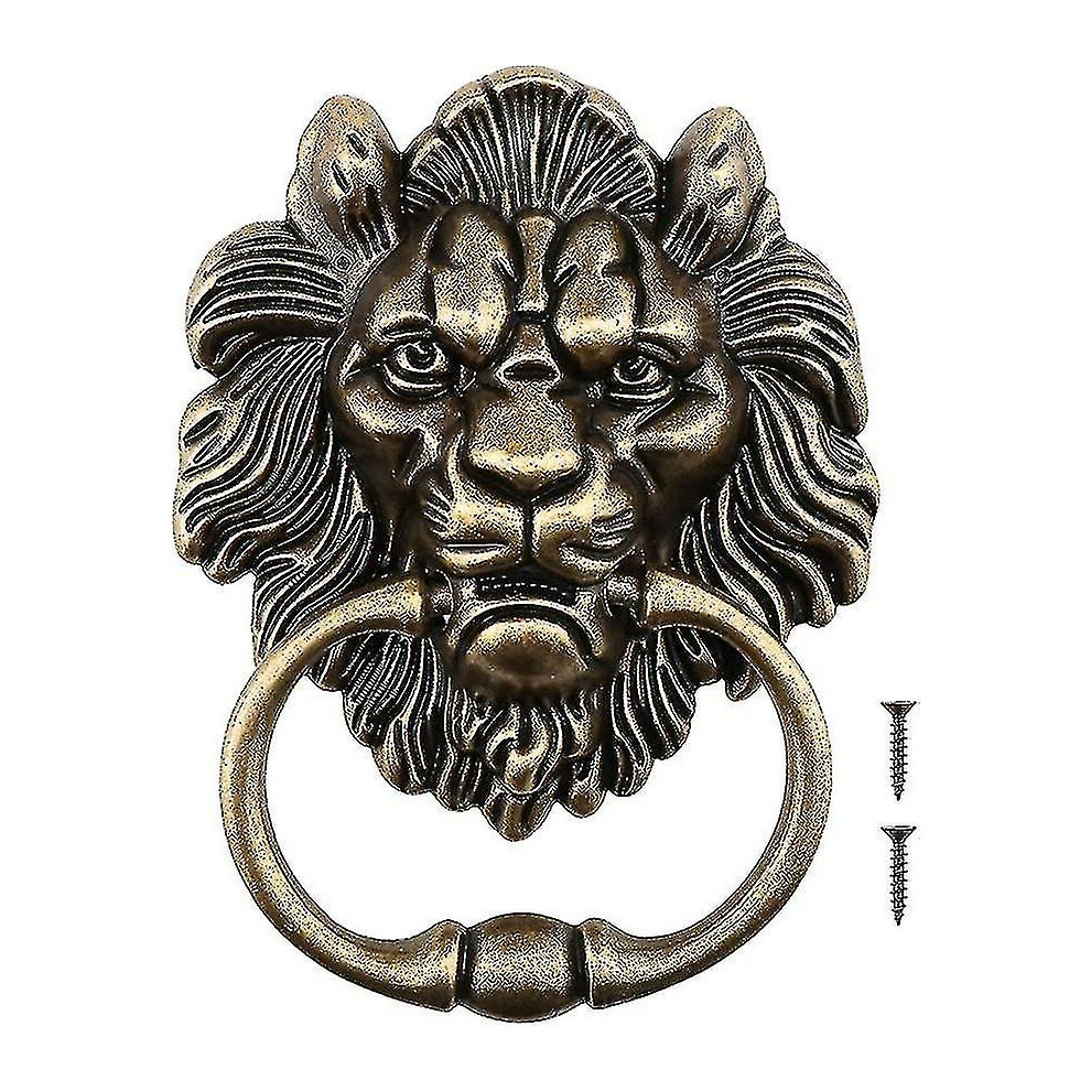 Decorative Lion Head Door Knocker With Polished Bronze Alloy Screws - Classic Antique Design For Front Doors And Main Porches - 6.25" 8994439943729